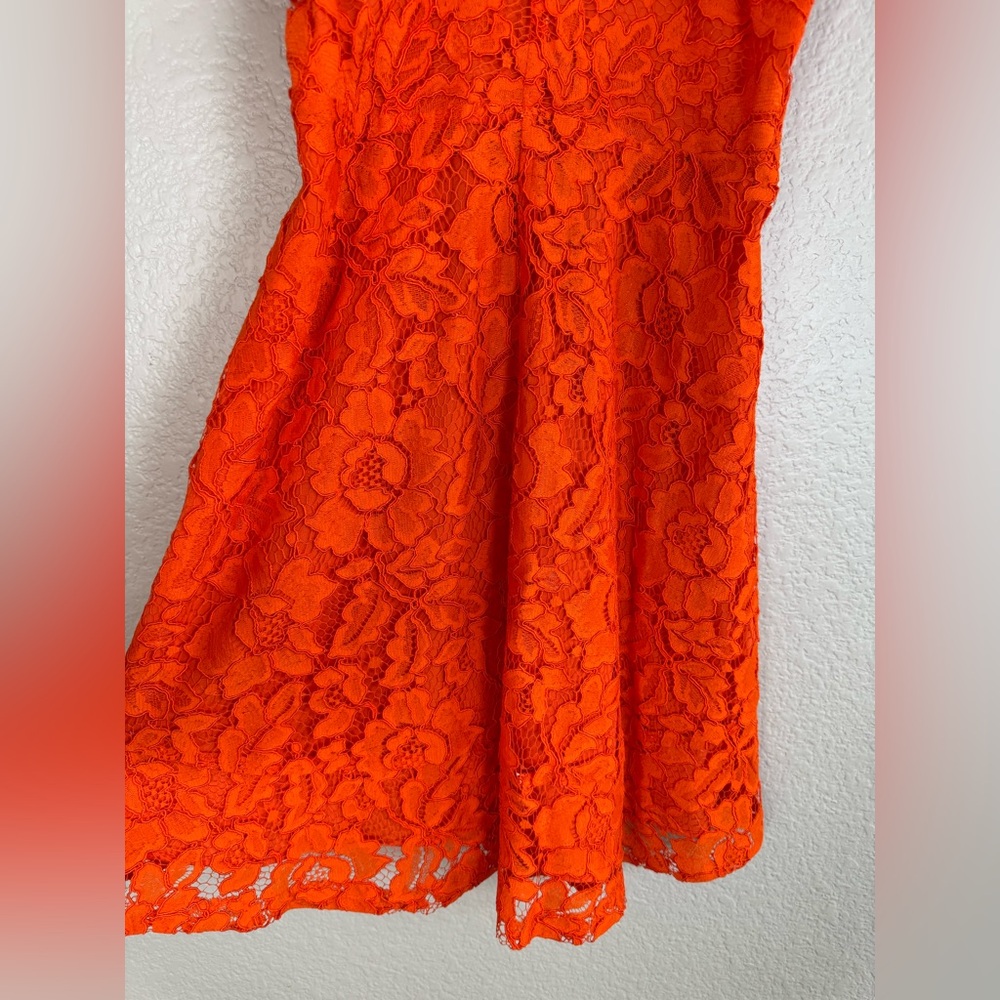 Sandro Paris Riviera Lace Dress in Tangerine Orange size 2 Medium $455 - Picture 7 of 15